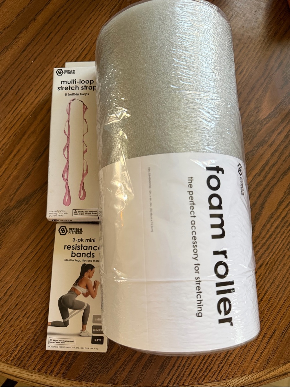 Silver Foam Roller with Pink Multi-Loop Stretch Strap & Resistance Bands